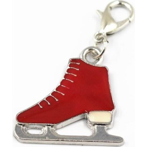 Hot selling 20pcs/lot red enamel ice skates dangle charms with lobster clasp hanging charms for floating lockets bracelet
