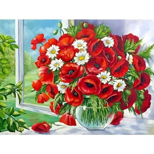 Poppy Flower Printed Canvas 11CT Cross Stitch DIY Embroidery Set DMC Threads Craft Handmade Handiwork Hobby For Wholesale