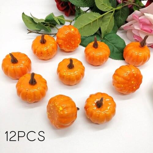 12pcs Artificial Halloween Pumpkins Foam Simulation Handwork Pumpkin Autumn Decor L5.2cm Diameter 4.2cm