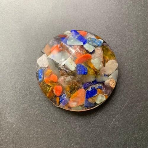 Resin Flatback Cabochon 40mm 7 Chakra Stone Chips Crystal Mixed Resin Craft Supplies Diy Decoration Accessories Pendant 1pc