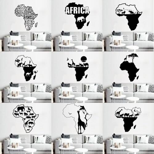 Africa Map Wall Stickers Zebra Lion Elephant African grassland Home Decor Vinyl Decal Creative Removable Mural For Living Room