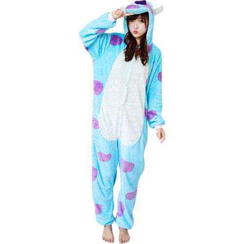 Kigurumi Blue Monster Pajama Adult Animal Onesies for Women Men Couple Winter Pajamas Kegurumi Sleepwear Flannel Pijamas pyjama
