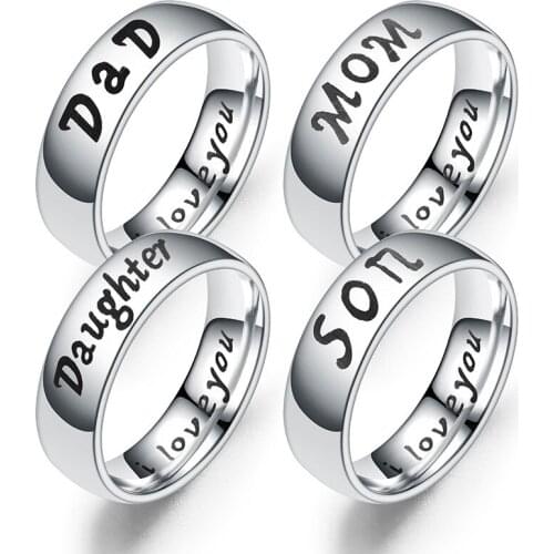 New Simple 6mm Stainless Steel Love Mom Son Daughter Decoration Family Ring Jewelry