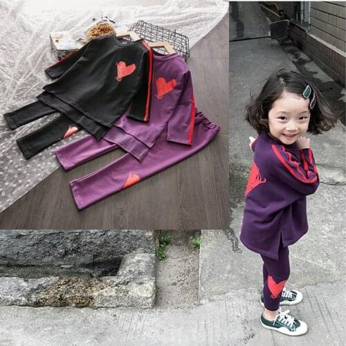 2019 Girl Kids Fashion Clothing Set Love Printed Shirts Dress+Pants Leggings,Girls Baby Spring Autumn Casual Suit Children Wear