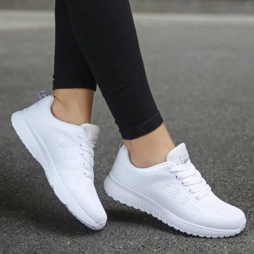 New Women Casual Shoes 2021 Fashion Tennis Shoes Lace-Up Breathable Mesh Round Cross Strap Flat Sneakers Calzado Deportivo Mujer