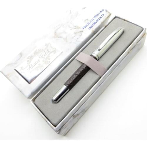 Wings Marble R429 Bright Chrome Leather Laced Roller Pen | İsme Special Pen | Gift Pen