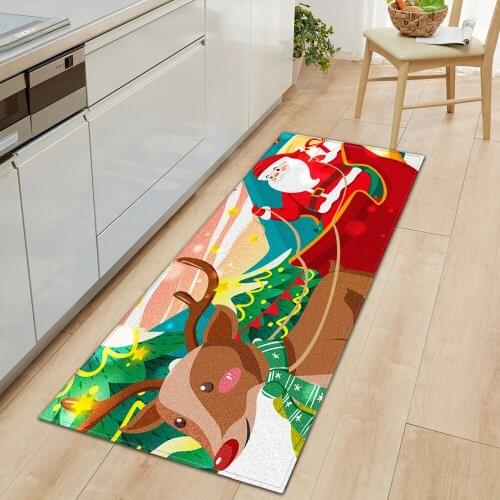 Kitchen Mat Home Entrance Doormat Merry Christmas Pattern Anti Skid Washable Bath Floor Hallway Rug Long Bedroom Carpet Bedside