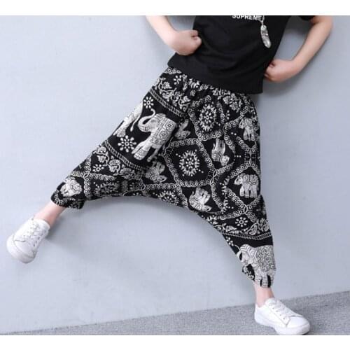 2020 Summer kids calf-length Boys girls pants Thai elephant pattern harem pants Teenager children trousers For 10 12 14 16 Years