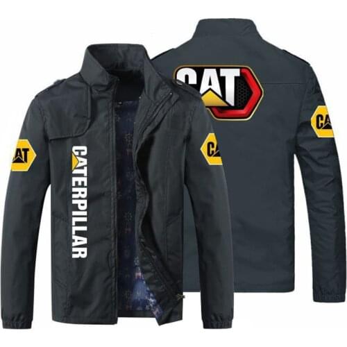 Mens Brand Clothing For CAT Caterpillar Logo Spring and Autumn Stand Collar Casual Sweater Thin Long Sleeve Zip Cardigan Jacket