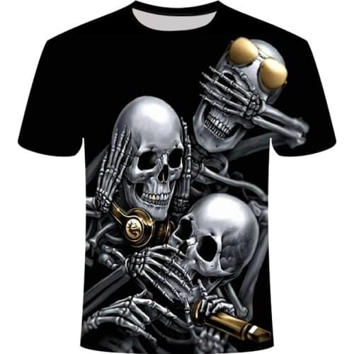 Black T shirt 3D Skull king Summer Horror tshirt men Summer Tops Tees High Quality Short Sleeve Mens Hip Hop Shirts Homme Clothe