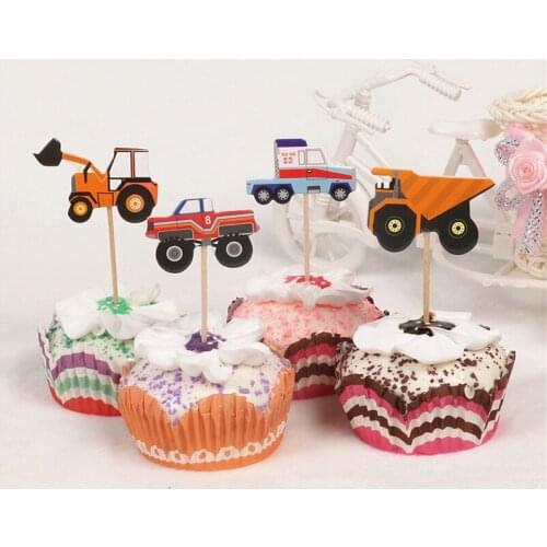 24pcs Cartoon Car Truck Cupcake Toppers Picks Birthday Party Baby Shower Decor