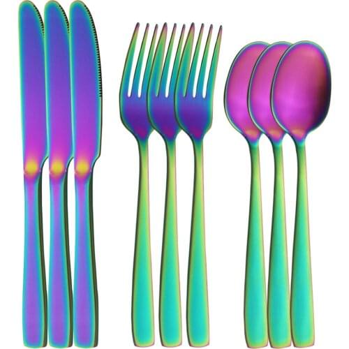 Colorful Dinnerware Matte Stainless Steel Cutlery Set Dinner Knives Fork Spoons Sliverware Kitchen Party Tableware Set Flatware