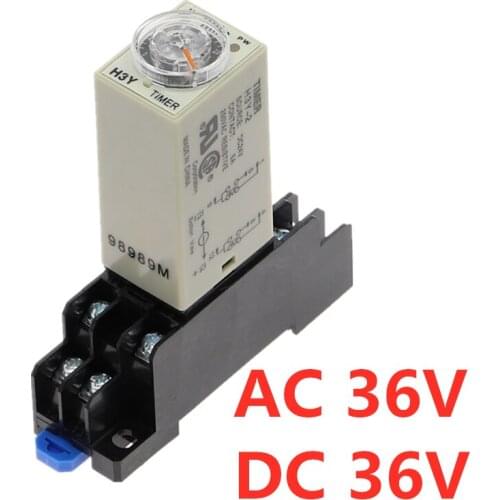 Power-on Delay Rotary Knob DPDT 1S/5S/10S/30S/60S/3M/5M/10M/30M Timer Timing Time Relay AC/DC 36V H3Y-2 With Base Socket PYF08A