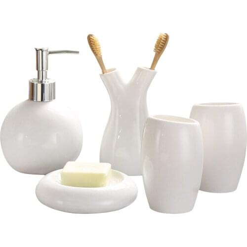 Simple ceramic bathroom 5-piece set Japanese-style wash bathroom set Hotel supplies