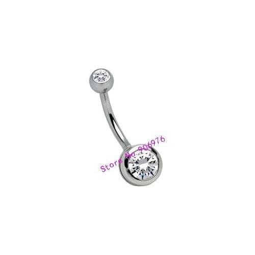 Clear Gem Double Belly Bar White Stone 316L surgical Steel High Quality free shipping 100pcs/lot Spark Crystal Body Piercing 14G