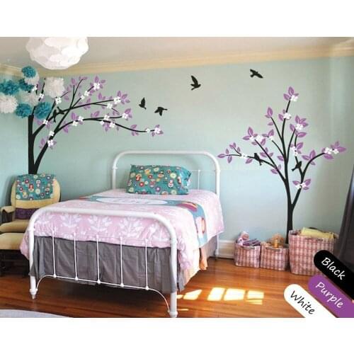 Parted Trees Nursery Trees Art Wall Stickers Huge Tree Pattern With Flying Birds Sweet Art Design Wall Decals Vinyl Mural LL2370
