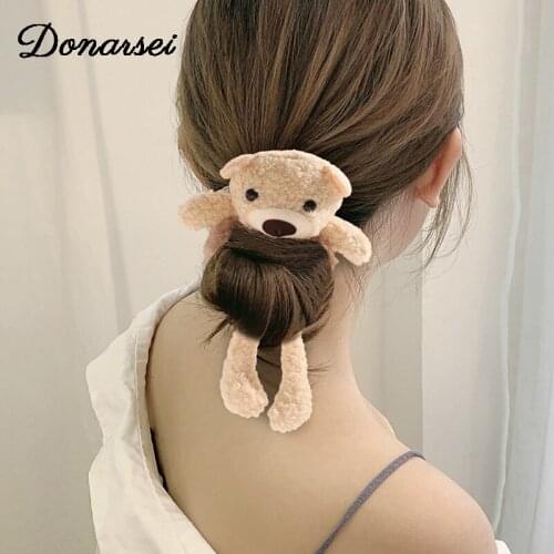 Donarsei Cute Cartoon 3D Plush Bear Hair Scrunchies For Women Elastic Girls Hair Ring Horsetail Holder Hair Accessories