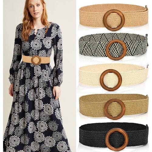 Wide Elastic Stretch Waist Belts Wooden Buckle For Coat Dress Decor Waist Strap Decorative Coat Dress Simple Dress Waistband New
