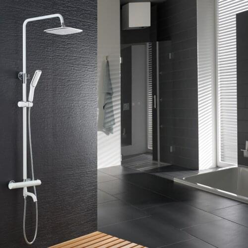 Black/White Bathroom Thermostatic Shower Set Shower Faucet Mixer Tap Antique Brass Dual Handle With Slide Bar Shower with Shelf