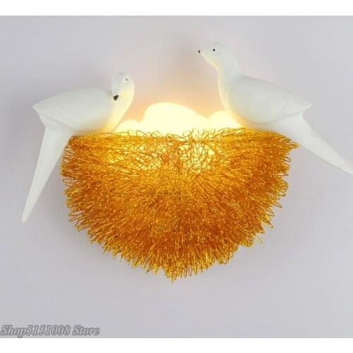 Gold Bird Nest Led Wall Lamp Modern Home Decoration Beside Lamp 3D Birds Wall Sconce for Children Living Room Study Wall Light