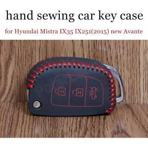 Only Red casual style hand sewing leather car key case cover fit for Hyundai Mistra IX35 IX251(2015) new Avante folder