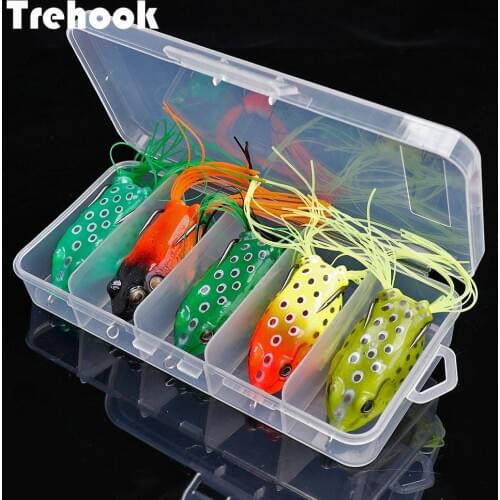 TREHOOK 5pcs/Box Ray Frog TopWater Wobblers Pike Fishing Lures Set Of Soft Lure Shad Artificial Bait Silicone Frog For Fishing