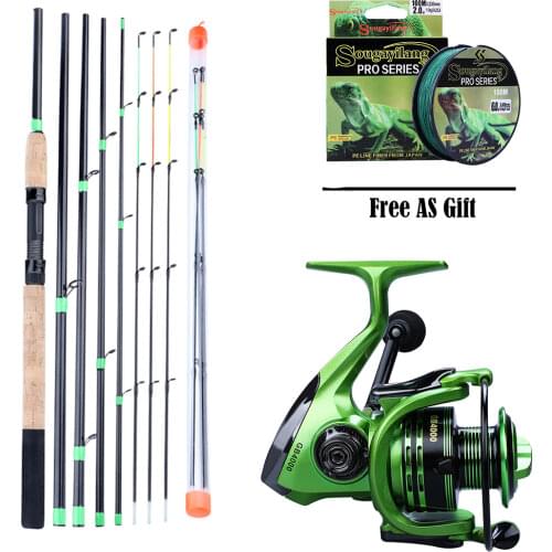 Sougayilang L M H Power Fishing Rod Combon 3.0M Feeder High Carbon Rod Sets 3 Sections Tips Feeder Rod with Spinning Reel Pesca