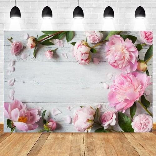 Easter Spring Pink Flower White Wood Board Newborn Baby Birthday Backdrop Photography Background Vinyl Photophone Photocall Prop
