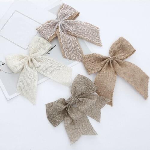 Vintage White Flower Bow Bowknot Jute Linen Hessian Burlap Country Event Party Supplies Accessories Bouquet Wedding Decoration