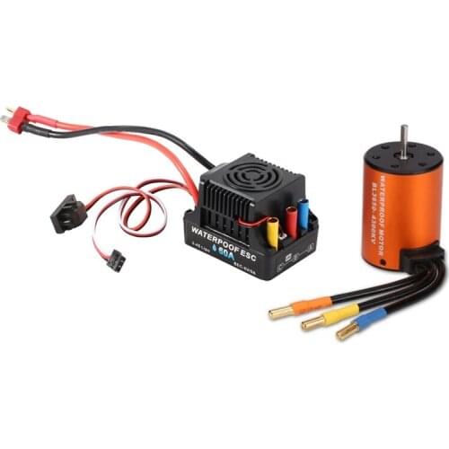 Waterproof 3650 4300KV Brushless Motor with 60A 2-4S Lipo ESC Combo Set for 1/10 RC Car Truck Boat Upgrade Parts
