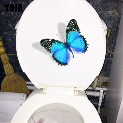 YOJA 25.1×21.2CM 3D Blue Butterfly Fashion Modern Art Living Room Wall Stickers Toilet WC Decoration T1-3265