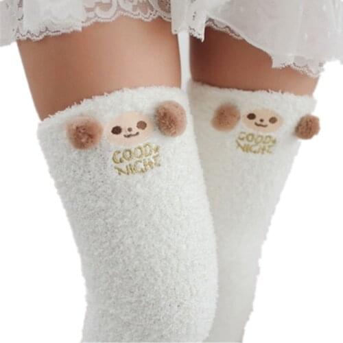 Winter Kawaii Japanese Animal Printed Knee Socks Striped Cute Lovely Long Thigh High Socks Compression Winter Warm Medias Sock