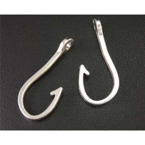 10pcs Silver Color Large Fish Hook Charm Metal Charms For Jewelry Making 31x16mm A1894