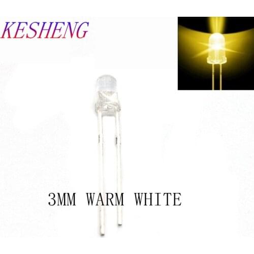 100PCS Clear Lens LED 3mm Warm White Round Top Transparent Ultra Bright 3 mm LED Light Emitting Diode Lamp