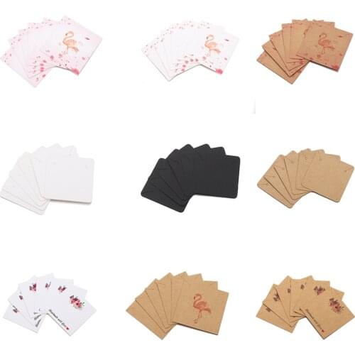 30Pcs/lot 5*5cm Square Earrings Necklaces Display Cards Flower Flamingo Kraft Paper Hang Tag Card For DIY Jewelry Display Card