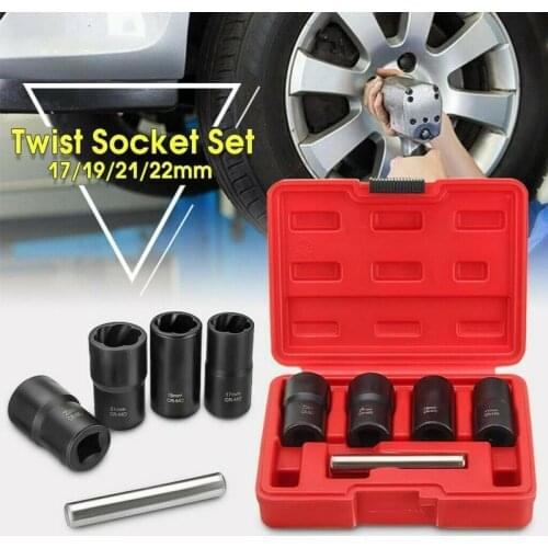 5Pcs/Set Twist Socket Kit 4 Damaged Worn Lug Nut & Lock Remover 17/19/21/22mm Tire Screw Extractor Kit