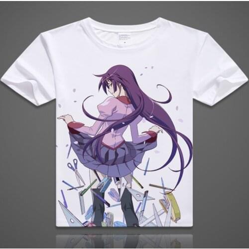 Bakemonogatari Monogatari Series T-shirts Anime Senjougahara Hitagi Printed T Shirts Short Sleeve Tees Casual Summer Tops