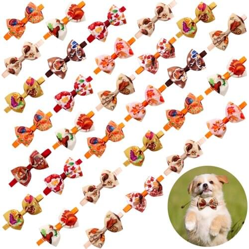10pc Thanksgiving Pet Supplies Dog Bow Tie Fall Dog Hair Accessories Pet Dog Cat Bowties Small Dog Cat Bows Dog Hair Bows