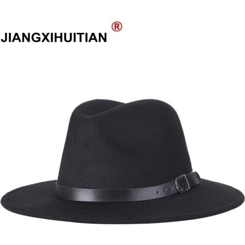 Free shipping 2020 new Fashion men fedoras womens fashion jazz hat summer spring black woolen blend cap outdoor casual hat X XL