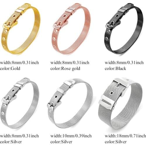 Diylocket 8mm 10mm 18mm Stainless Steel DIY Mesh Bracelet Fit 8mm Slide Charms Letters LSBR01