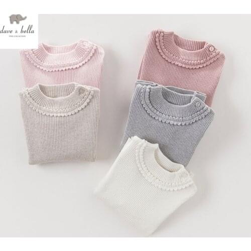DB4151 dave bella autumn baby girls solid sweater pink beige gray textile girls cotton cashmere wool sweater