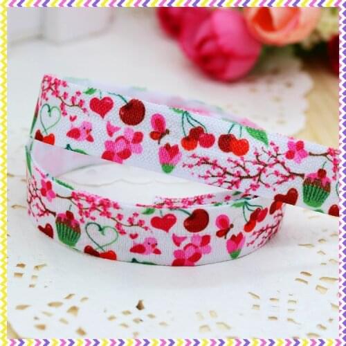 DHK 5/8'' 5yards Fold Over Elastic FOE bird flowers printed headband headwear hair band diy decoration OEM Wholesale C309