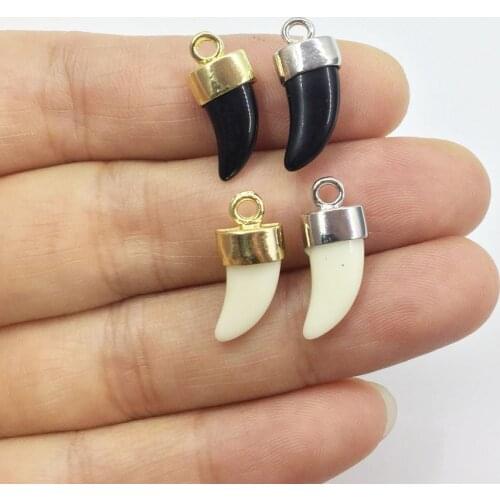 Eruifa 8pcs Cute 8*14mm Cute Plastic Ox Horn with Zinc Alloy Necklace,Earring Bracelet Jewelry DIY Handmade 2 Colors