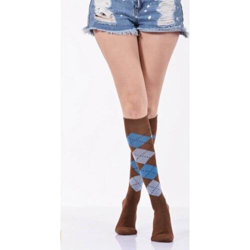 Idilfashion Women Plaid Lower Stocking-Brown-B-ART013 (3'LÜ PACKAGE)