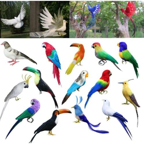 Artificial Xmas Colorful Feathered Birds Parrot, Magpie Tree Decorations Craft Ornaments PE Plastic+ Artificial Feather