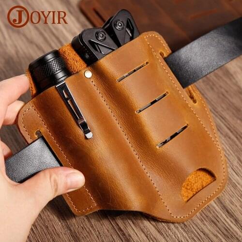 JOYIR Waist Bag Men Genuine Leather Belt Bag Holster Multifunction Tool Bag for Knife Flashlight Hunting Tactical Waist Packs