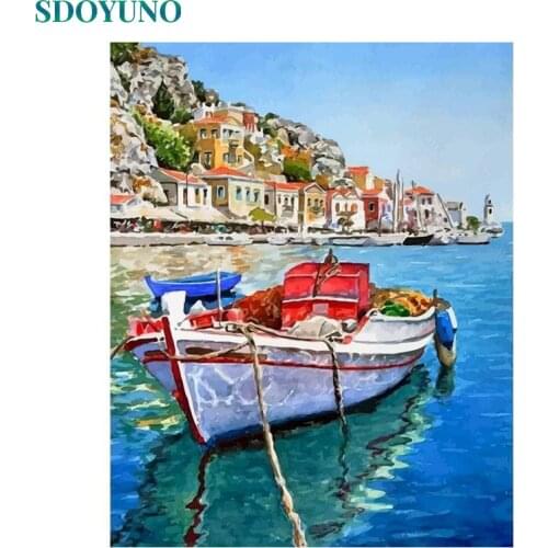 SDOYUNO 60x75cm Painting By Numbers Kits Scenery Frameless Paint By Numbers Boat DIY Digital Canvas Painting Home Decoration