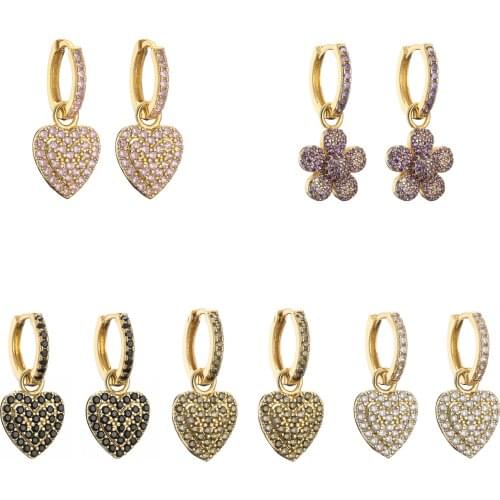 HECHENG,1 Pair,Small Hoop Earrings,Heart Flower Geometric CZ Rainbow Jewelry,Gold Color ,For Women Kids Accessories