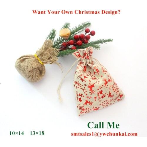Cotton Jute Bag 10x14 13x18 Christmas Gift Pouches For Festival Party Decoration Sachet Santa Sacks 10Pcs/Lot Can Print Logo