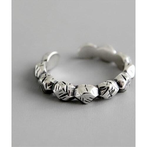 Fashion Personality Irregular Face Wave 925 Sterling Silver Jewelry Retro Old Rock Texture Exquisite Opening Rings R657